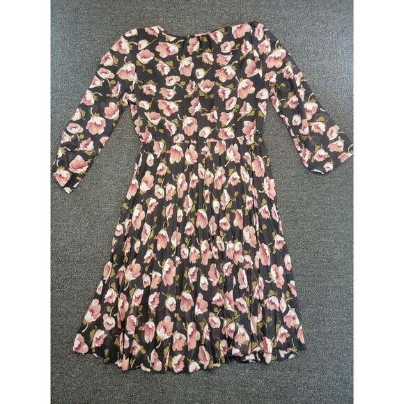 Indigo Rose Size PL Pink Floral Print Long Sleeve Lined Midi Dress Elastic Waist - Picture 12 of 15